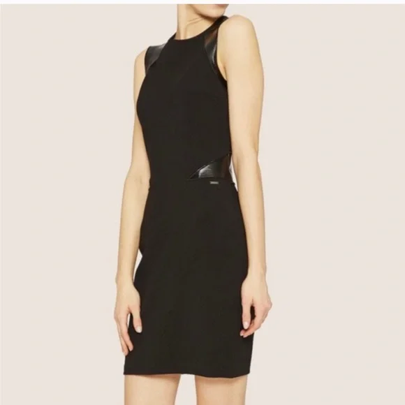 Armani Exchange - Red Faux-Leather Paneled Bodycon Dress Armani Exchange - Red Faux-Leather Paneled Bodycon Dress